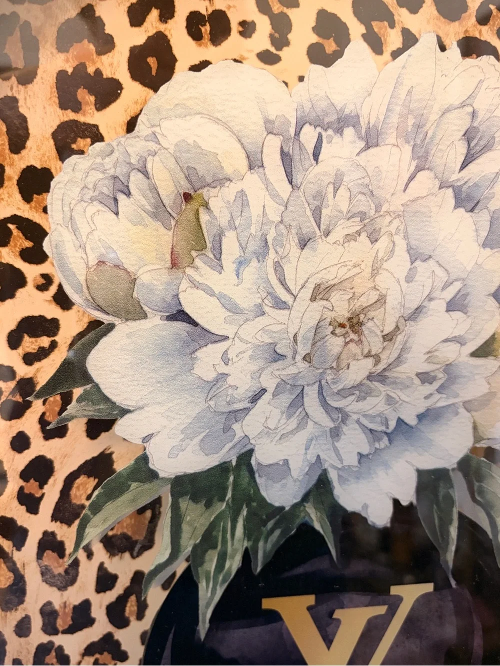 Fashion LV Black, Gold, White Leopard Floral Wall Art- 15” x 12 “